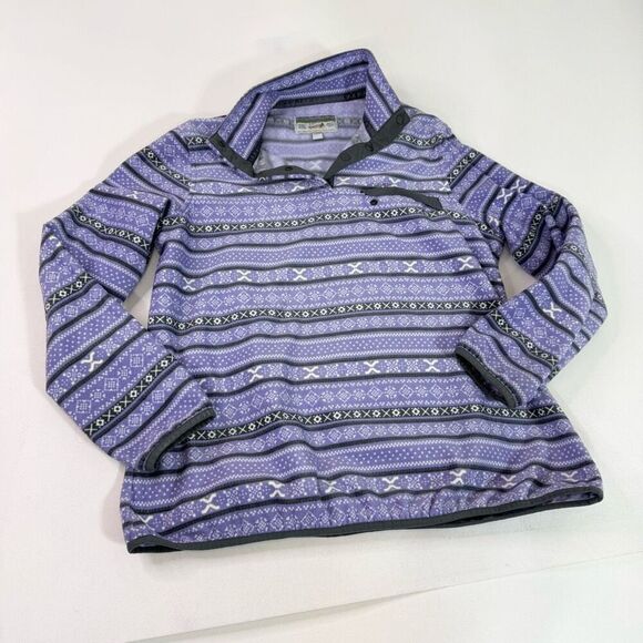 Jachs Cabin Sweater Fleece Womens Large Fair Isle Purple 1/4 Snap Sweatshirt - Picture 1 of 7
